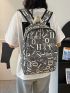 Letter Graphic Classic Backpack Zip Front Preppy