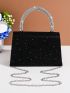 Glitter Square Bag Rhinestone Decor Glamorous