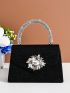 Glitter Square Bag Rhinestone Decor Glamorous