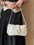 Small Baguette Bag Litchi Embossed Elegant Adjustable-strap