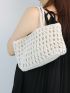 Hollow Out Crochet Bag White Double Handle For Vacation