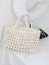 Hollow Out Crochet Bag White Double Handle For Vacation