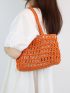 Hollow Out Design Straw Bag Double Handle Vacation Style