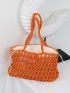 Hollow Out Design Straw Bag Double Handle Vacation Style