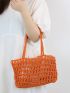 Hollow Out Design Straw Bag Double Handle Vacation Style