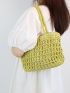 Hollow Out Crochet Bag Green Double Handle For Vacation