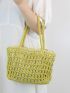 Hollow Out Crochet Bag Green Double Handle For Vacation