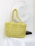 Hollow Out Crochet Bag Green Double Handle For Vacation