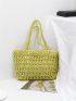 Hollow Out Crochet Bag Green Double Handle For Vacation