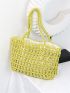 Hollow Out Crochet Bag Green Double Handle For Vacation