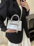 Mini Square Bag Crocodile Embossed Metallic PU For Daily Life