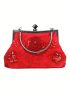 Small Evening Bag Satin Rhinestone Decor Chain Strap