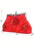 Small Evening Bag Satin Rhinestone Decor Chain Strap