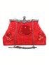 Small Evening Bag Satin Rhinestone Decor Chain Strap