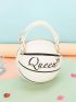 Mini Letter Graphic Circle Bag Double Handle White