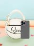 Mini Letter Graphic Circle Bag Double Handle White