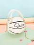 Mini Letter Graphic Circle Bag Double Handle White