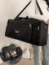 Patch Detail Travel Bag Polyester Black Oversized For Travel